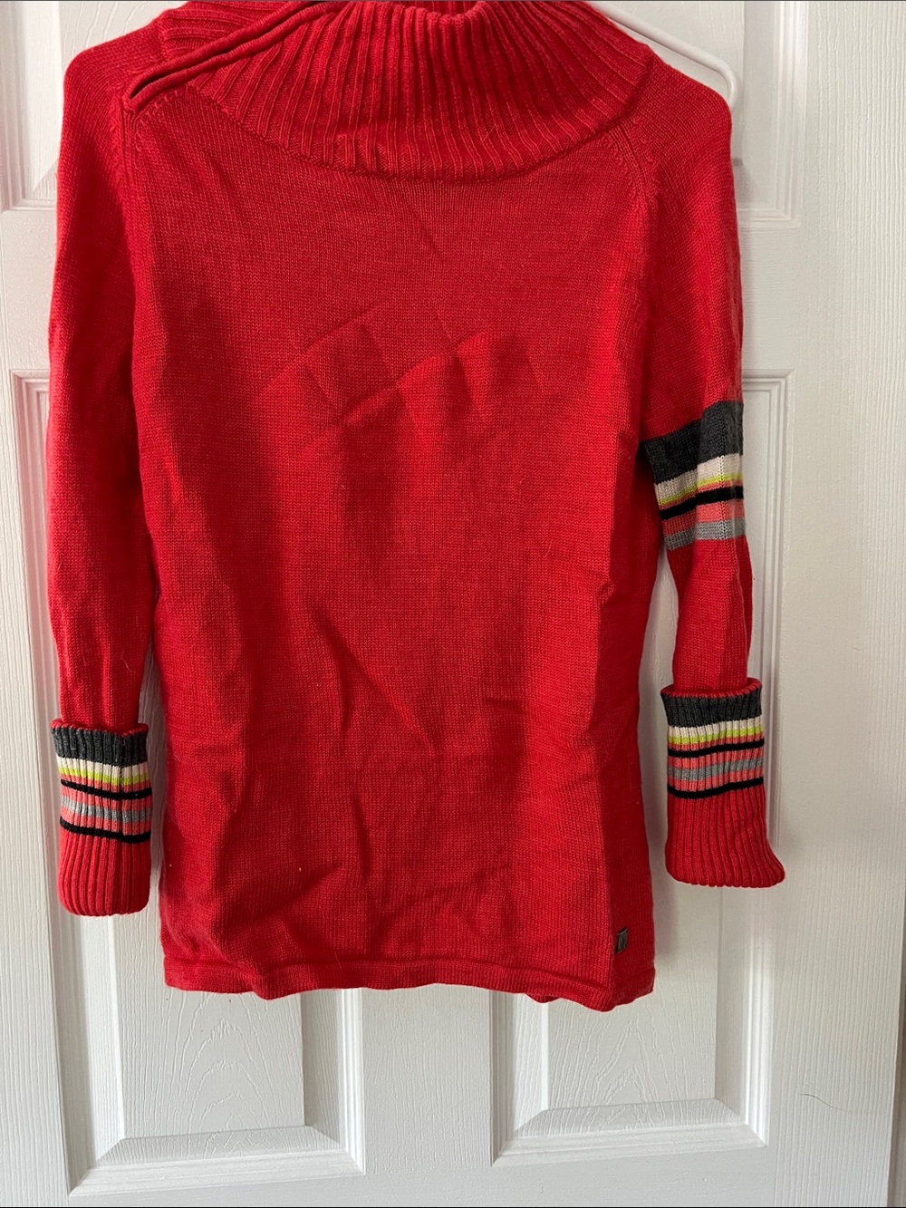 Red Ribbed Turtleneck Sweater with Arm Stripe - Picture 4 of 7